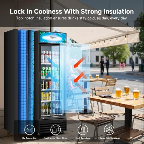 Vista 6 de BODEGACOOLER Refrigerador Comercial de Bebidas, 12.5 Pies Cúbicos Refrigerador Comercial Merchandiser Negro, Luz LED/Estantes Ajustables