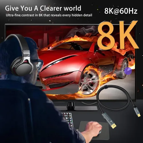 Vista 4 de Cable USB C a DisplayPort con adaptador de carga rápida PD de 100 W 8K @60Hz-Thunderbolt 3/4 a DP Cable 4K a 240Hz compatible con iPhone 15 M1/M2