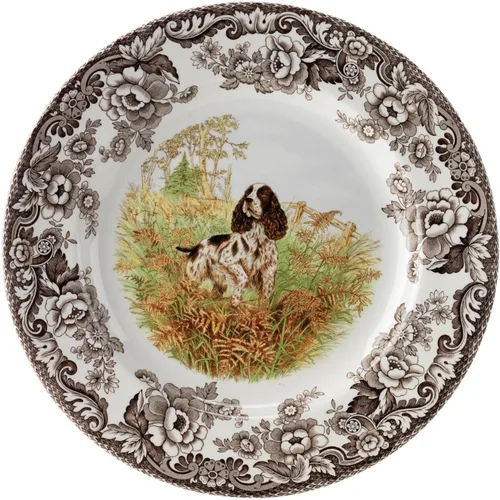 Vista 26 de Spode Woodland Bass Plato de Ensalada - 8" Loza Fina, Hecho en Inglaterra, Diseño de Pez de Caza con Borde de Flores Británicas para Ensaladas