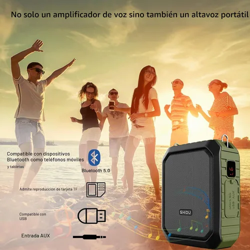 Vista 5 de Amplificador de voz inalámbrico Bluetooth Micrófono para profesor de 18 W, impermeable, amplificador de voz portátil, micrófono recargable