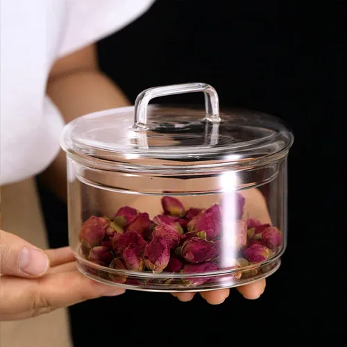 Vista 7 de Tarros de almacenamiento de vidrio con tapas, contenedores apilables de varios niveles, recipientes de alimentos para cocina, dulces, tarros