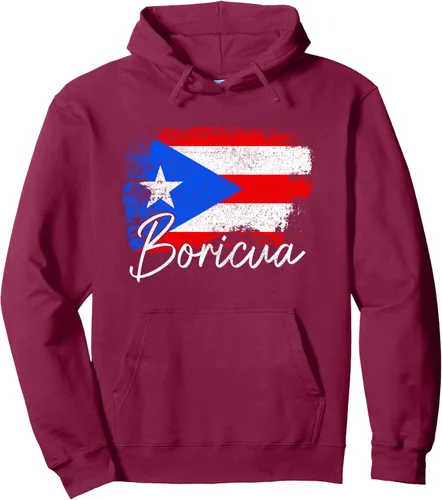 Vista 9 de Puerto Rico Boricua - Sudadera con capucha vintage con la bandera de Puerto Rico Negro