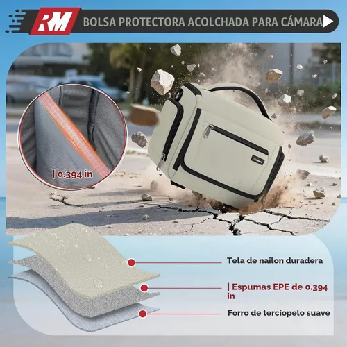 Vista 7 de RAINSMORE - Bolsa para cámara, estuche para cámara SLR/DSLR/sin espejo con divisor, soporte para trípode, bolsa cruzada impermeable digital