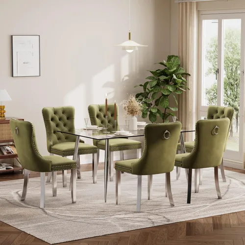 Vista 132 de Baysitone Juego de mesa de comedor de cristal de 51 pulgadas para 4, juego de 5 piezas de comedor moderno, mesa de cocina rectangular de vidrio