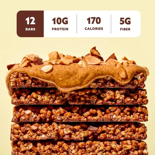 Vista 4 de Barras de proteína crujientes Mezcla, barras de proteína veganas y sin gluten, 10g de proteína, alternativa a los bocados de arroz crujientes