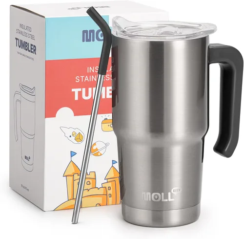 Vista 11 de Vaso de 16 onzas con asa, reutilizable, de acero inoxidable, aislado al vacío, con tapa y pajilla, para mujeres y niñas (verde manzana)