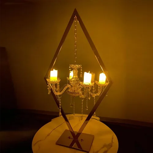 Vista 6 de 2 centros de mesa de diamante de 43 pulgadas para mesas, portavelas de metal, soporte de centro de mesa acrílico, soporte de candelabro dorado