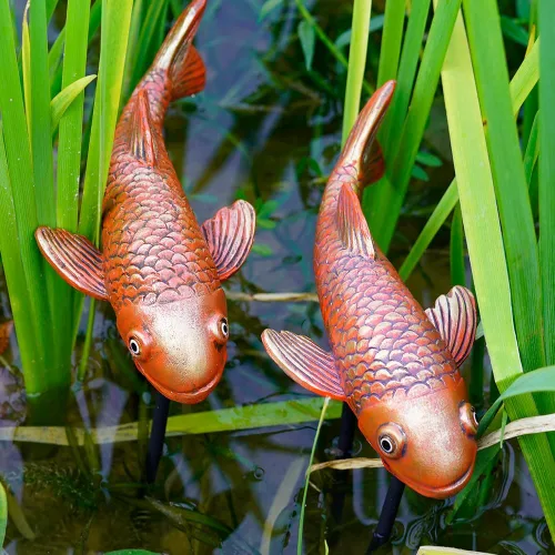 Vista 7 de Estatuas de Jardín de Peces Koi de Cerámica Antigua - Juego de 2 Exquisitas Esculturas de Peces para Exteriores, Patio, Estanque y Decoraciones