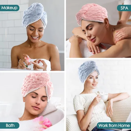 Vista 8 de Rellenos de calcetines para niñas, toalla de secado de pelo de microfibra con envoltura, toalla de pelo extra gruesa de 2 capas súper absorbente