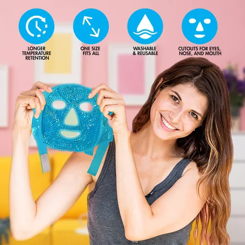 Vista 5 de Perfect Remedy Paquete de hielo facial, máscara facial reutilizable de hielo frío y caliente, compresa de gel para ayudar con ojos hinchados y Azul