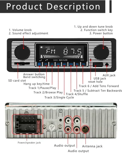 Vista 7 de Radio clásica de coche DIN simple de 7 pulgadas, estéreo de coche Bluetooth, radio FM, receptor de audio para automóvil, control de voz, llamadas