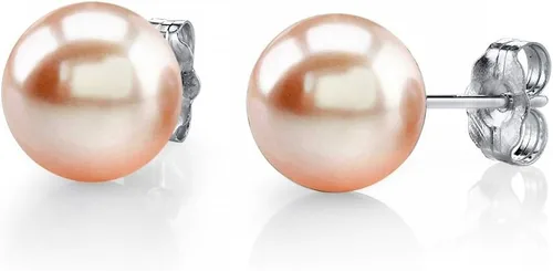 Vista 9 de THE PEARL SOURCE 14K Gold AAAA Quality Round Peach Freshwater Cultured Pearl Stud Earrings for Women