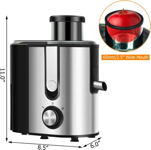 Vista 8 de COSTWAY Máquinas exprimidoras con boca de 2.5 pulgadas de ancho, extractor de exprimidor de 400 W con control de doble velocidad y protección contra