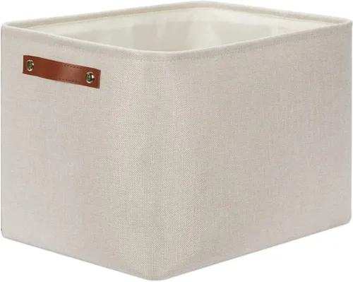 Vista 40 de DULLEMELO Cesta de almacenamiento pequeña para estantes, pequeña cesta plegable de tela rectangular para estantes, armarios, guardería, hogar Beige
