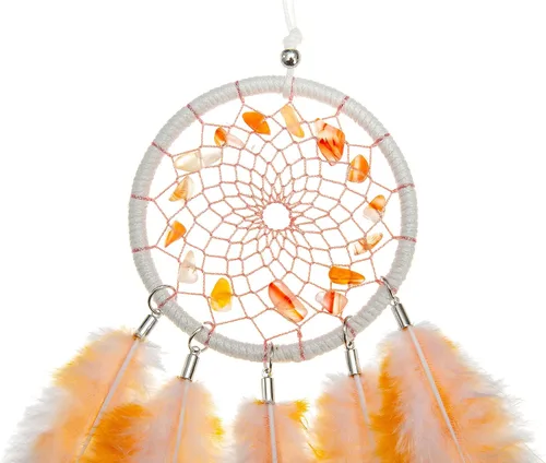 Vista 3 de Mini atrapasueños – Pluma de gallo con ágata roja, pequeño atrapasueños hecho a mano para dormitorio, atrapasueños para niñas, atrapasueños