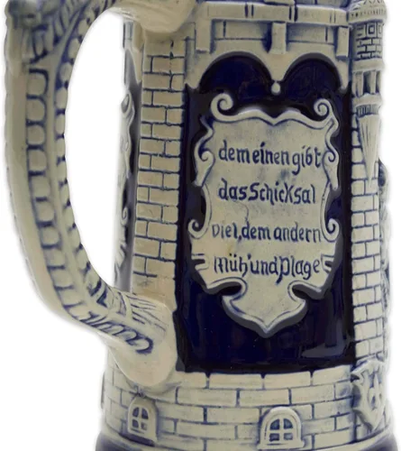 Vista 9 de Taza de cerveza azul cobalto de 0.6 litros, taza de cerveza grabada con castillo festivo, regalo de cerveza ideal para hombres, taza de jarra