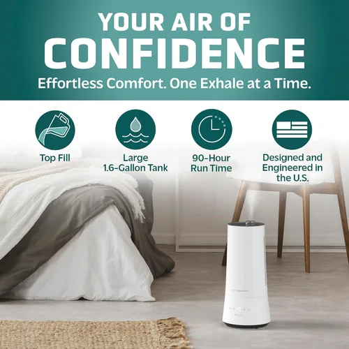 Vista 2 de PureGuardian Humidificador ultrasónico de niebla fría de 90 horas, 1.6 galones de llenado superior para habitaciones grandes con humidistato