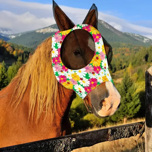 Vista 7 de Weewooday 2 máscaras de mosca de caballo para caballos, máscaras suaves para orejas, máscara suave y elástica con protección UV