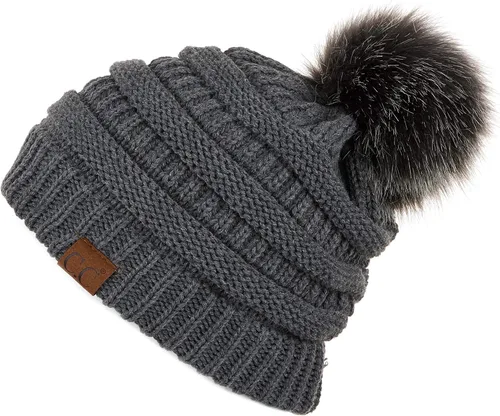 Vista 116 de Gorro unisex liso con pompón y ribete (HAT-43) de C.C Hatsandscarf Exclusives Marfil