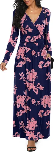 Vista 16 de LILBETTER - Vestido largo de manga larga, cuello en V profundo, holgado, liso y casual para mujer Verde militar
