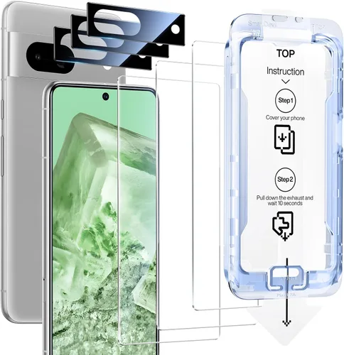 Vista 13 de SMARTDEVIL [Paquete de 3+3] Protector de pantalla para Google Pixel 7A con protector de lente de cámara, compatible con lector de huellas