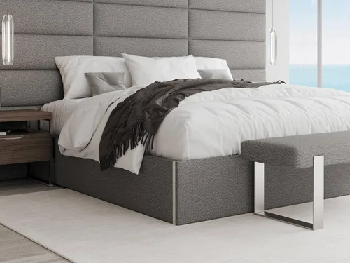 Vista 24 de VANT Cama de plataforma tapizada, tamaño Queen, color beige Boucle, marco de cama de fácil montaje, no necesita somier, base para un apoyo óptimo