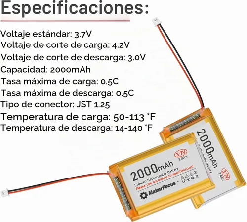 Vista 3 de 4pcs 3.7V 2000mAh 7.4Wh batería de polímero de litio 1S 103450 LiPo batería recargable con placa de protección y enchufe JST 1.25 para placa