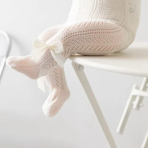 Vista 4 de Urkutoba Mallas de punto trenzado sin costuras con lazo para niñas pequeñas de algodón