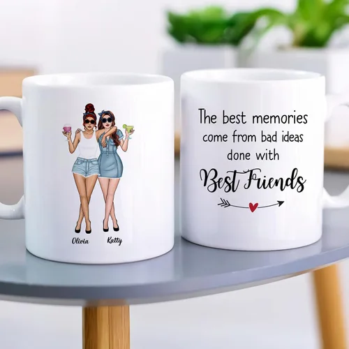 Vista 3 de Gossby Taza de café personalizada para mejores amigas, regalo personalizado para mujeres con nombre, cumpleaños, Navidad, regalo de taza de larga