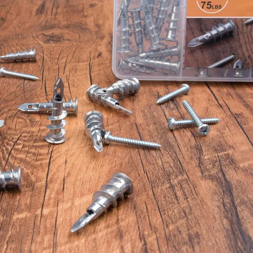 Vista 8 de Anclajes autoperforantes de zinc para paneles de yeso #8, kit de 60 anclajes y tornillos de pared de metal hueco, 30 anclajes resistentes + 30#8 x