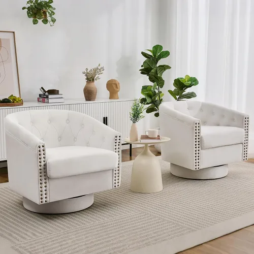 Vista 30 de Silla giratoria decorativa, moderna tapizada con brazo curvado, tela de terciopelo, cómoda silla de lectura con base de madera maciza para sala