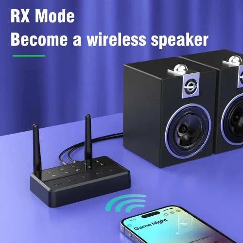 Vista 5 de Receptor transmisor de auriculares Bluetooth estéreo Bluetooth 5.4 con Bluetooth de baja latencia, receptor HD de baja latencia para estéreo