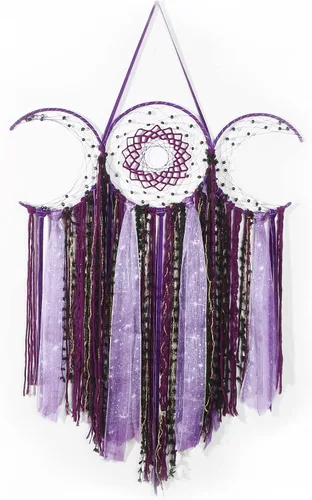 Vista 8 de ANROYE Colgante de Pared de Macramé Blanco de Triple Luna de la Diosa, Atrapasueños de Media Luna Boho, Atrapasueños Bohemio para Dormitorio