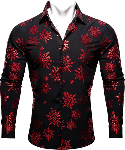 Vista 3 de YOHOWA Men's Cotton Shirt Solid Color Snow Long Sleeve Button Down Dress Shirts Party
