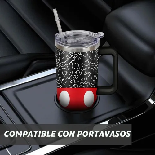 Vista 6 de Sunmdecor Vaso de 40 oz con asa y pajitas de silicona, vaso aislado para café con asa, vaso de 40 oz con asa Diseño-01