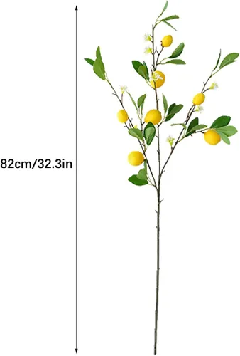 Vista 6 de BFYDOAA 3 piezas de ramas de limón artificiales de 31.5 in de largo con hojas verdes y flores, para el hogar, cocina, centro de mesa de granja