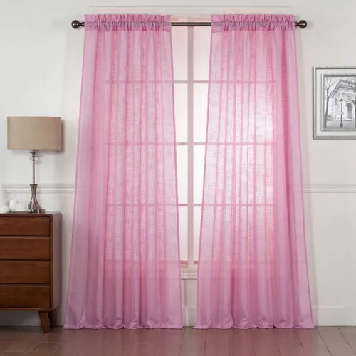 Vista 25 de 2 piezas de cortinas de aspecto de lino sólido y elegante, paneles totalmente cosidos, niveles de tratamiento de ventanas