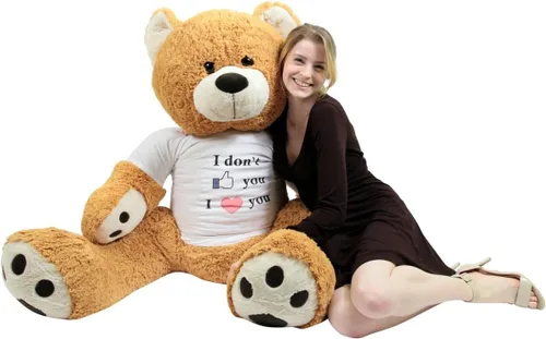 Vista 2 de Big Plush Giant Love Teddy Bear - Camiseta con texto en inglés "I Don't Like You I Love You I Love You", color marrón miel