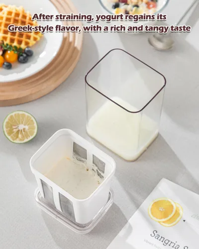 Vista 4 de Colador de yogur, filtro de leche de yogur griego grueso de 19 oz/19.0 fl oz, colador de alimentos, colador de yogur griego con bolsa de malla fina