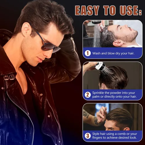 Vista 6 de ISUNRISE Polvo para peinar el cabello para hombres, polvo de textura, fácil de aplicar, peinado mate natural, texturizante y voluminizador, juego
