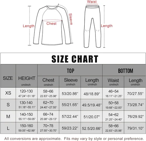 Vista 7 de MeetHoo Conjunto de ropa interior térmica para niños capa base de pantalones largos con forro polar para niños