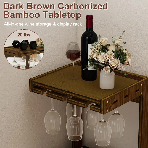 Vista 9 de Estante de vino para encimera con copas de vino, capacidad para 6 botellas Marrón