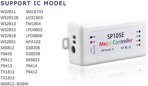 Vista 4 de Controlador de tira LED de píxeles WS2811 WS2812B WS2813 WS2815 Pixeles LED Bluetooth SP105E Controlador LED inteligente DC5-24V (SP105E)
