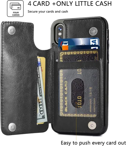 Vista 3 de Funda tipo cartera compatible con iPhone X/XS, funda protectora delgada con tarjetero y ranuras para tarjetas de piel sintética de alta calidad