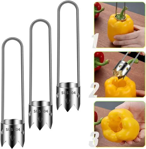 Vista 14 de Runsgo Descorazonador de semillas de pimiento rojo 2024, nuevo descorazonador de frutas de acero inoxidable, para verduras y frutas (1 unidad)