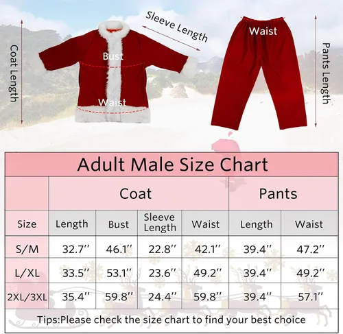 Vista 6 de Asvsua Santa Claus Costume Adult Men Santa Suit for Men Deluxe Santa Costume 10Pcs Christmas Santa Outfit
