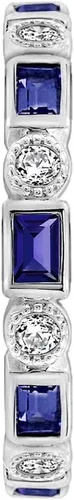 Vista 3 de Amazon Essentials Anillo de eternidad de plata de ley chapada en platino con detalles de circonita cúbica de elementos infinitos Zafiro azul creado