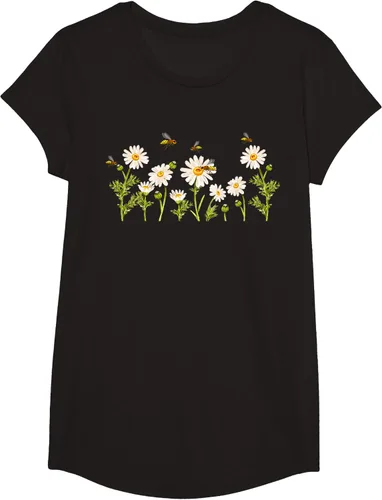 Vista 3 de Marguerites Daisy - Camiseta de verano con margaritas de jardín de flores, Negro, S