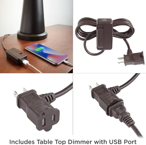 Vista 7 de Franklin Iron Works Teri - Lámpara de mesa rústica de 3 vías con núcleo de casa de campo de 27 pulgadas de alto con atenuador y puerto de carga USB