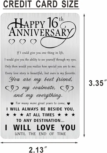 Vista 2 de Alotozo Regalos grabados para el 16 aniversario, tarjeta de felicitación de aniversario de boda de 16 años para marido, él, esposa, hombres